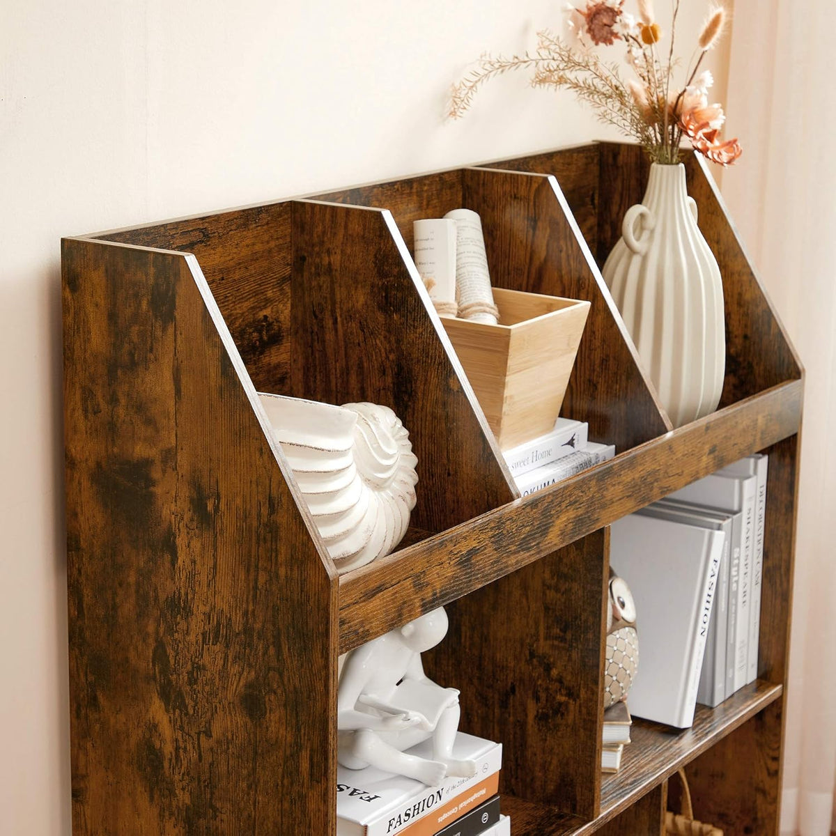 Rustic Brown Bookshelf with Cubbyholes H858