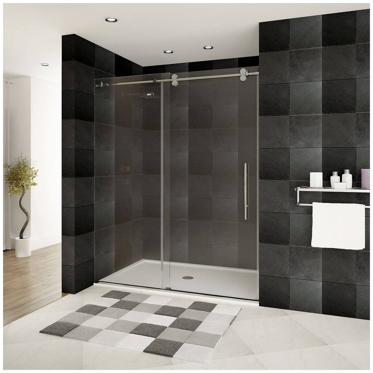 Brushed Nickel Sliding Shower Door with Stationary Panel G538