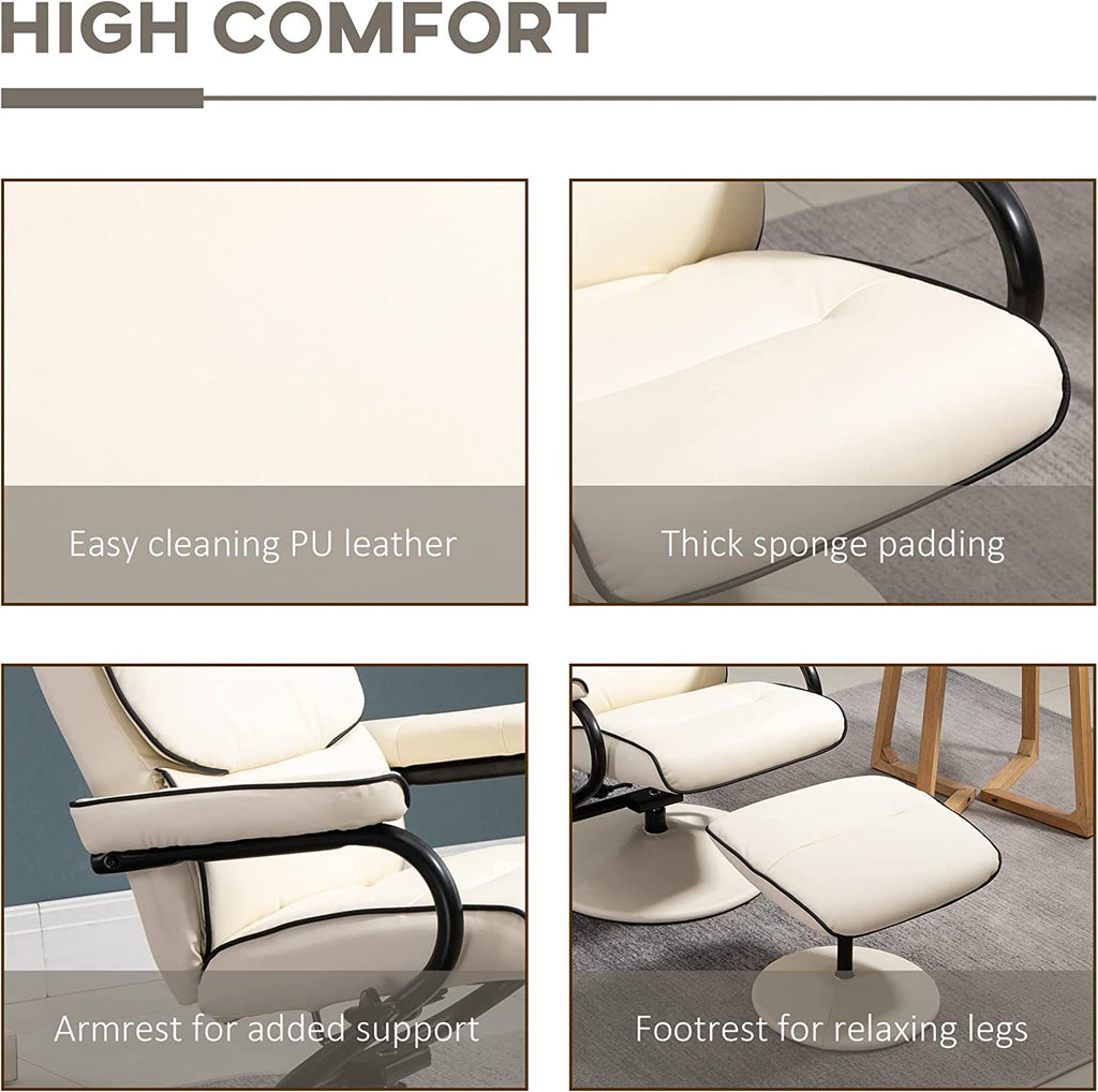 Cream White PU Leather Swivel Recliner Chair with Ottoman P73462