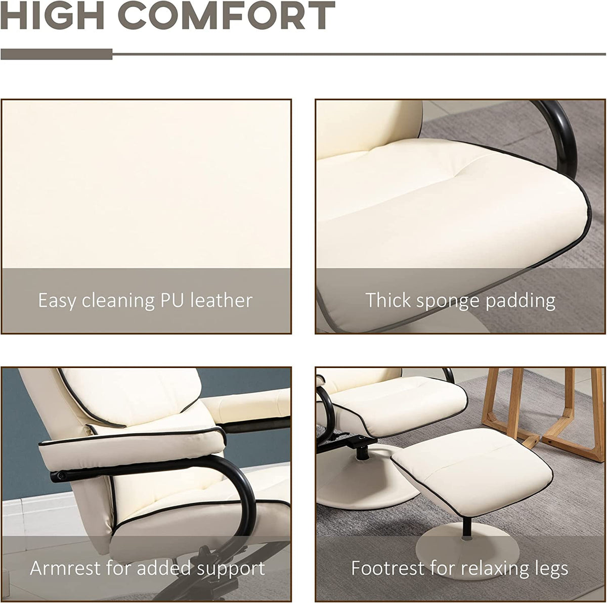Cream White PU Leather Swivel Recliner Chair with Ottoman P73462