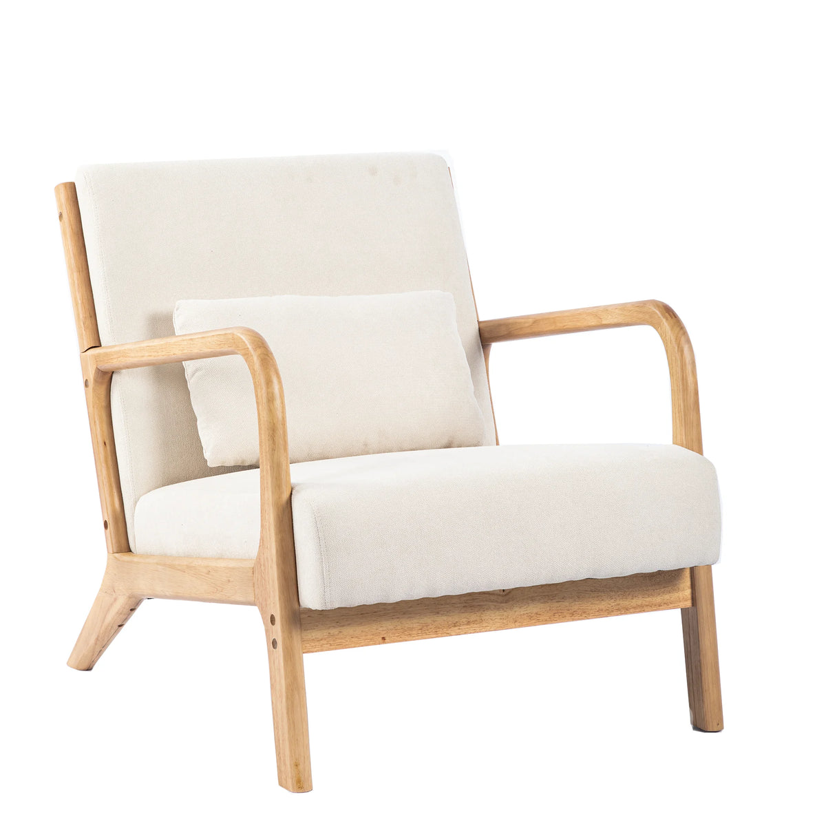 Beige Linen Upholstered Accent Armchair with Solid Wood Frame and Pillow F649861