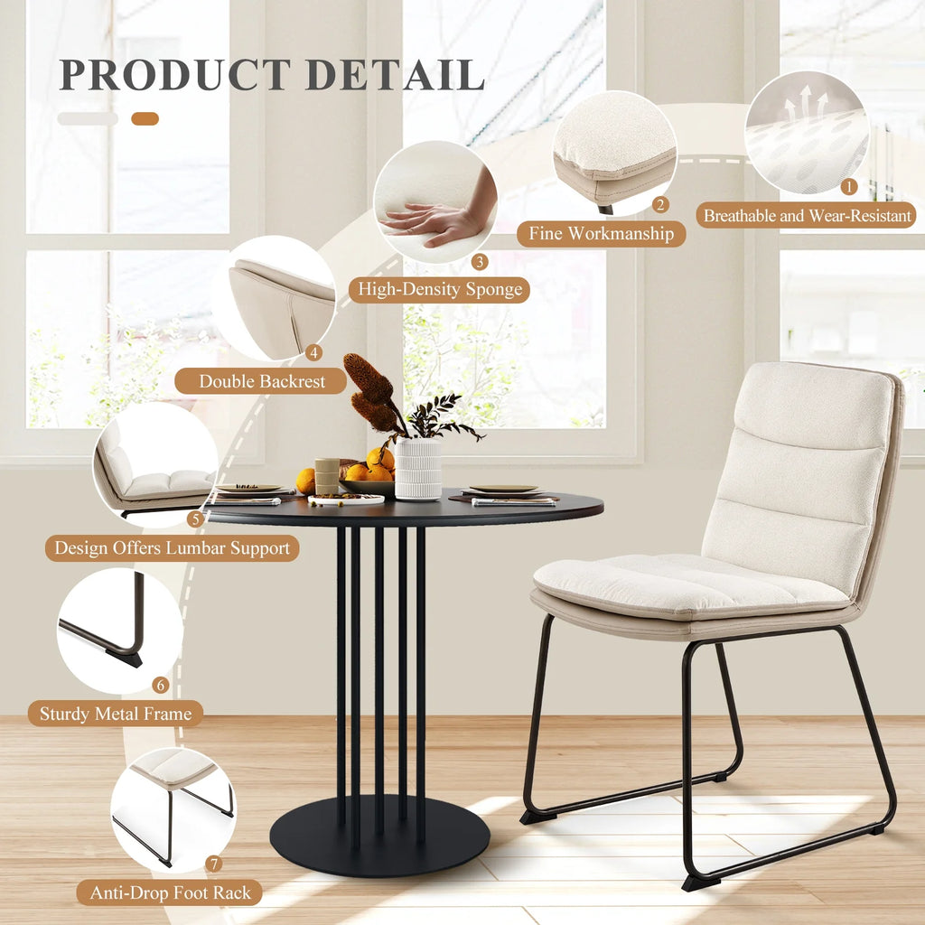 Cream Fabric Upholstered Dining Chairs Set of 2 P585