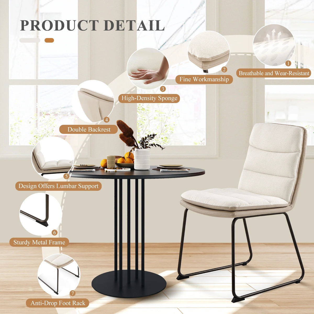 Cream Fabric Upholstered Dining Chairs Set of 2 P585