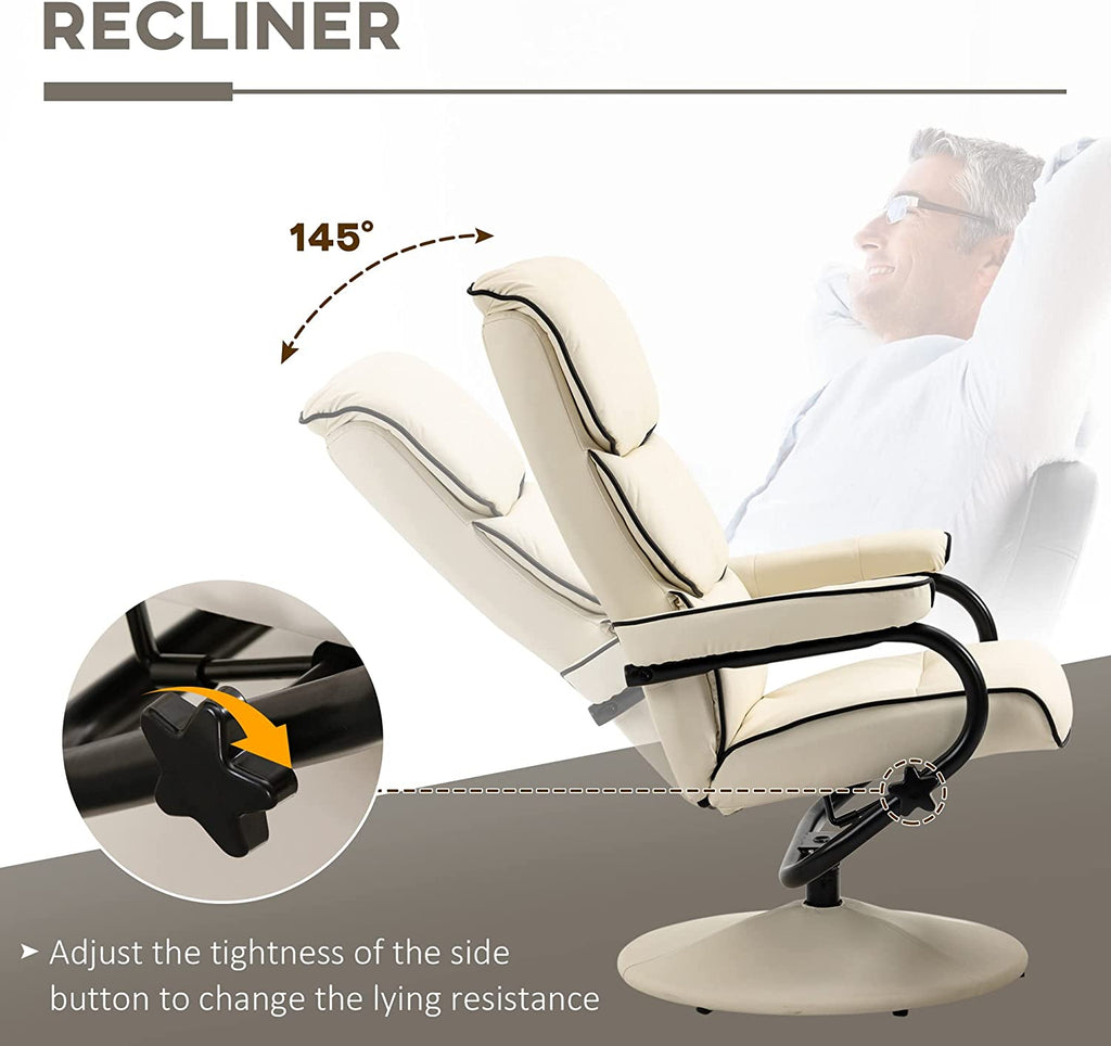 Cream White PU Leather Swivel Recliner Chair with Ottoman P73462