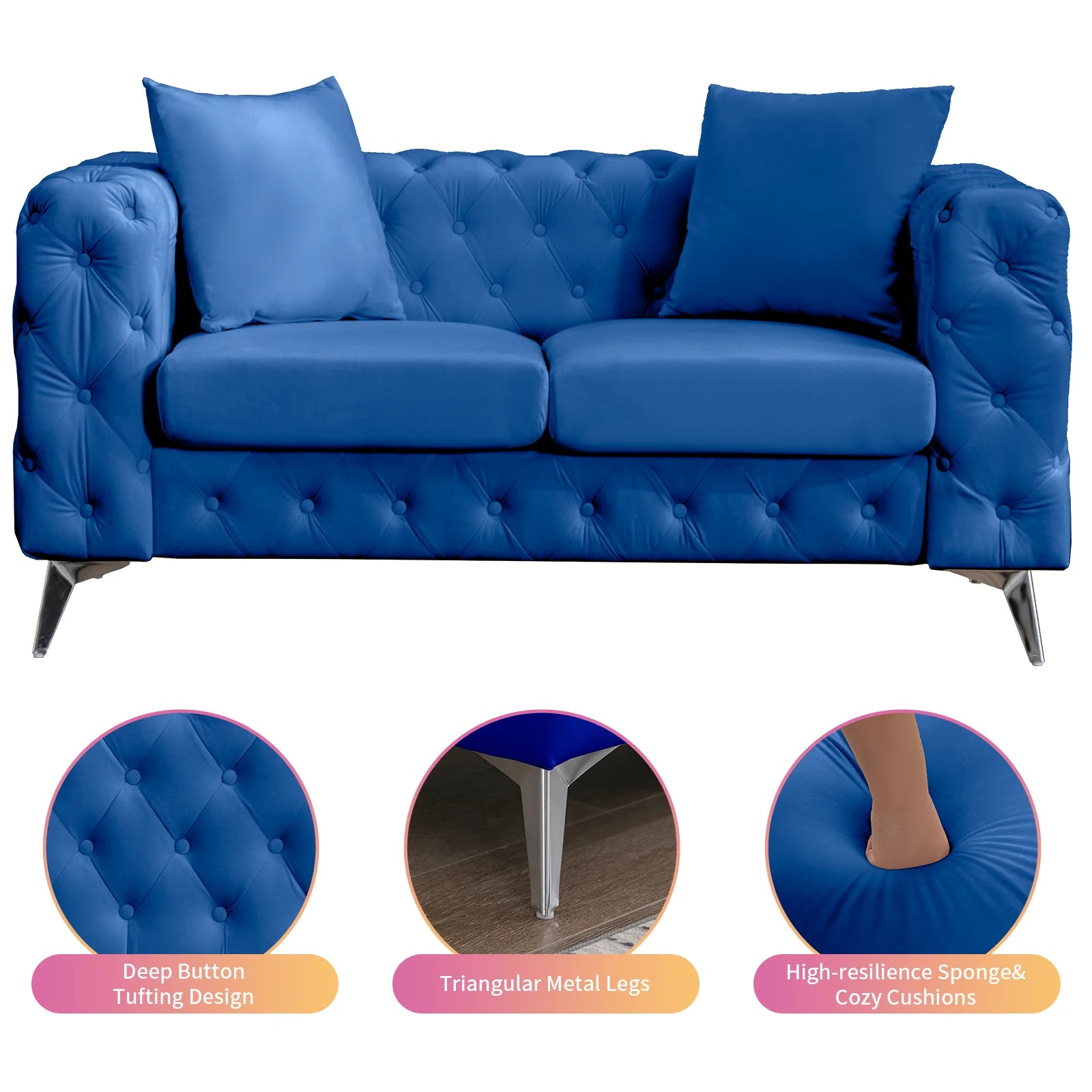 Navy Blue Accent Chair with Deep Button Tufting Dutch Velvet A169448