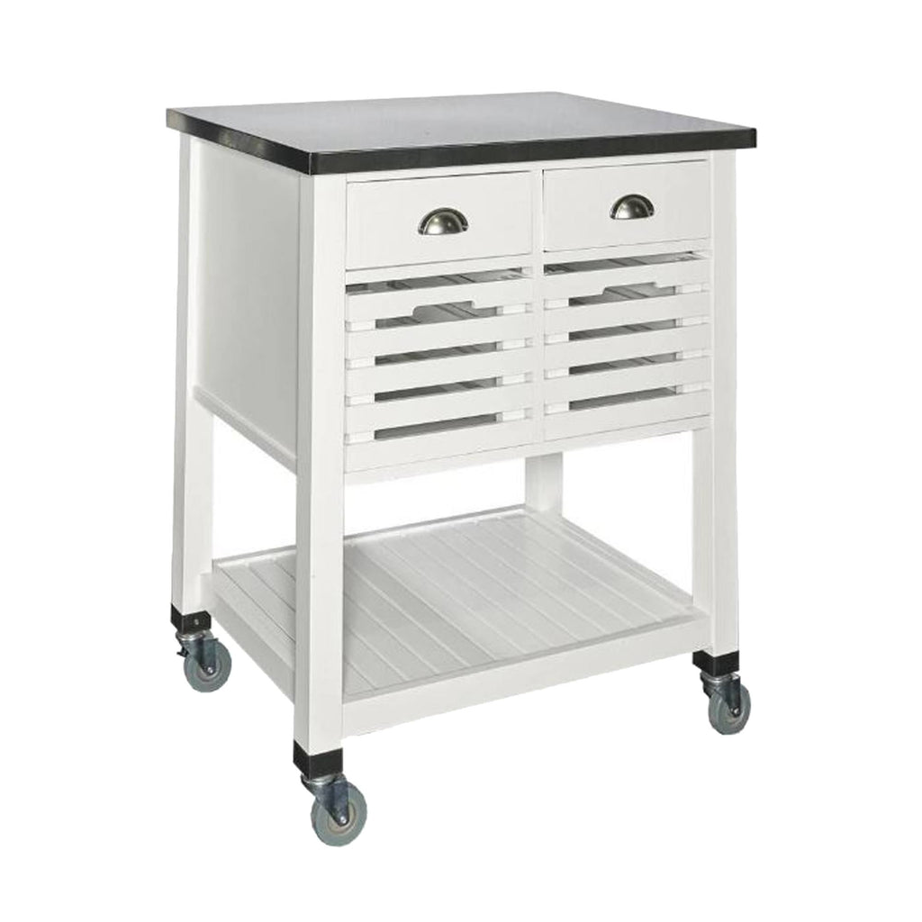 White 4 Drawer Wooden Kitchen Cart with Caster Wheels W60887