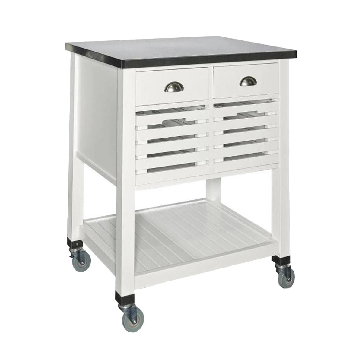 White 4 Drawer Wooden Kitchen Cart with Caster Wheels W60887