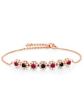 18K Rose Gold Plated Silver Red Created Ruby and Black Onyx Tennis Bracelet E4768