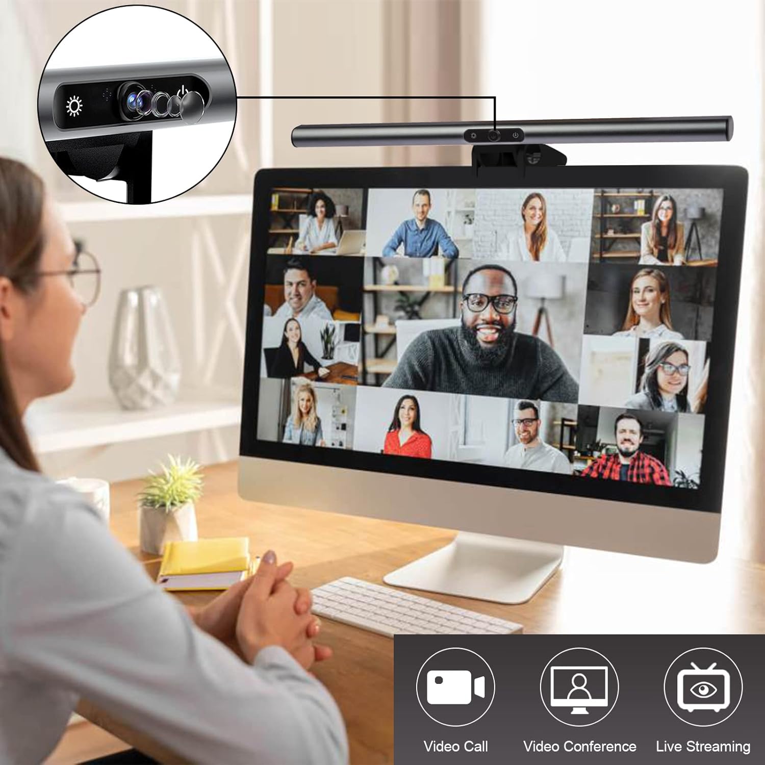 Monitor Light Bar with Webcam, USB Powered, Hue Adjustable, Touch Control I981