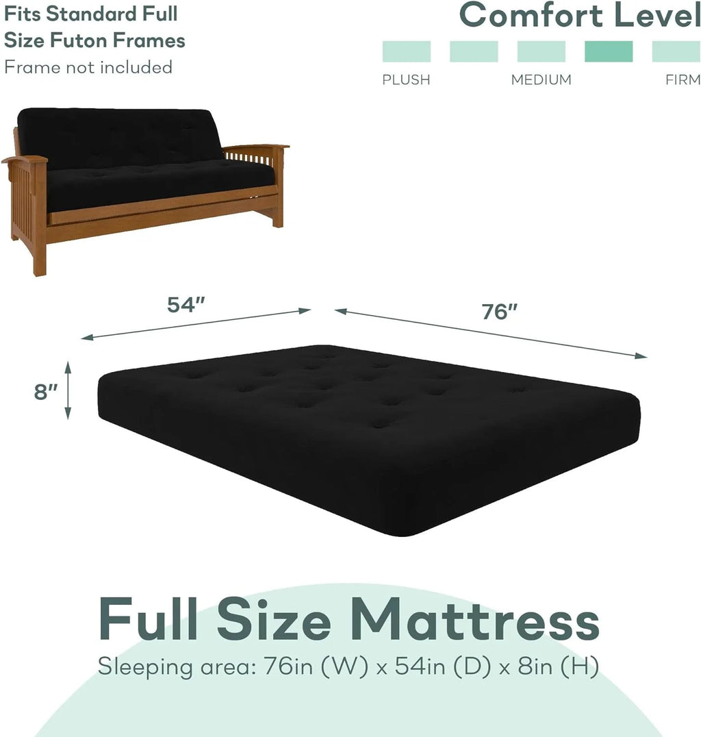 8-Inch Pocket Spring Coil Futon Mattress, Polyester Linen, Full, Black J66317