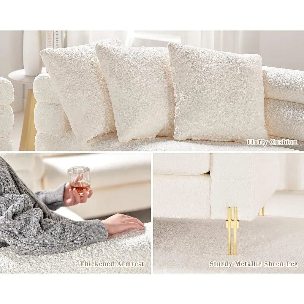 Oversized 85 Inch 3 Seater White Bouclé Sofa W7042