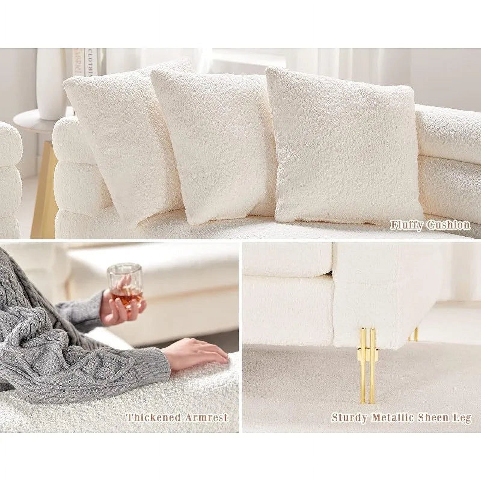 Oversized 85 Inch 3 Seater White Bouclé Sofa W7042