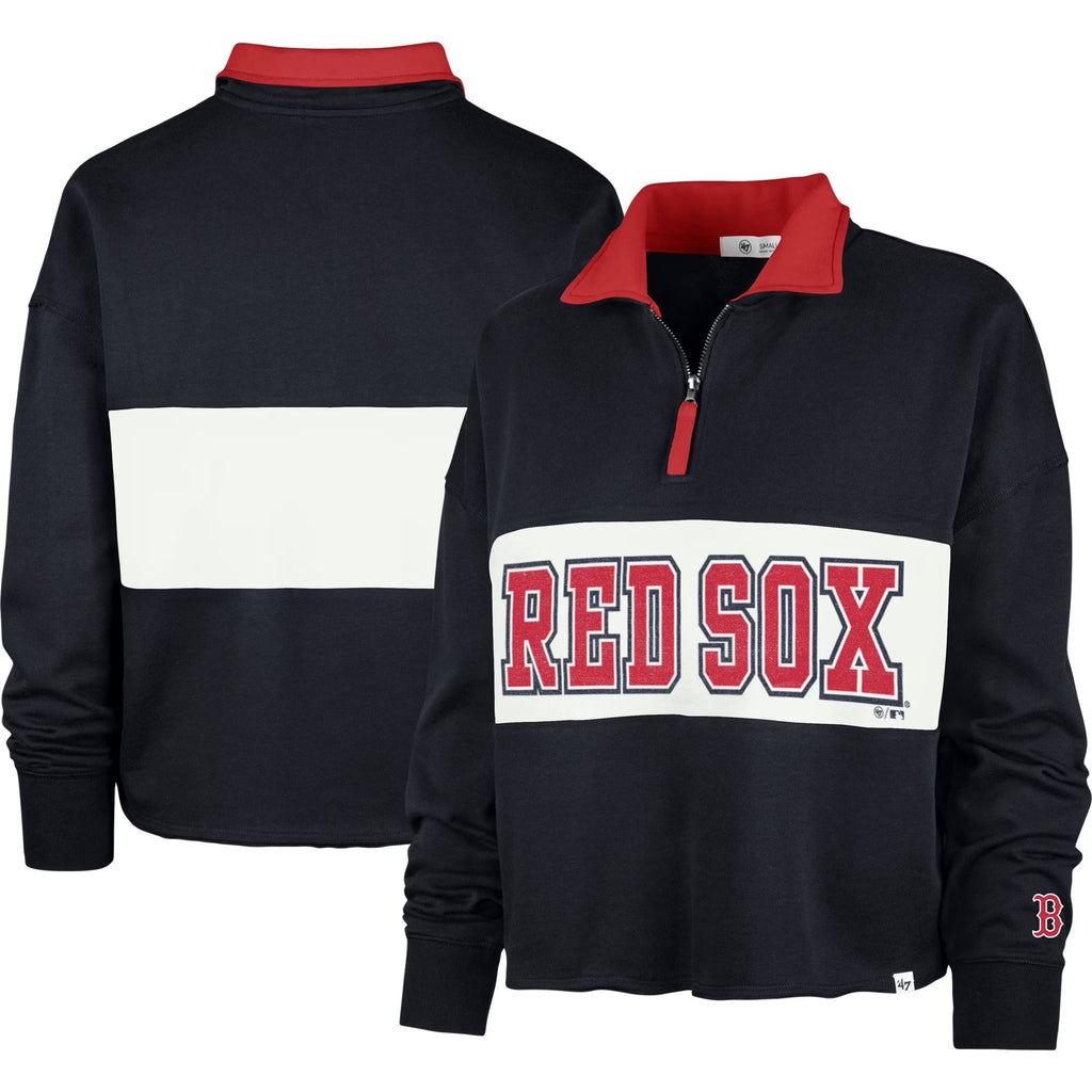 Navy Boston Red Sox Quarter-Zip Cropped Top I1108