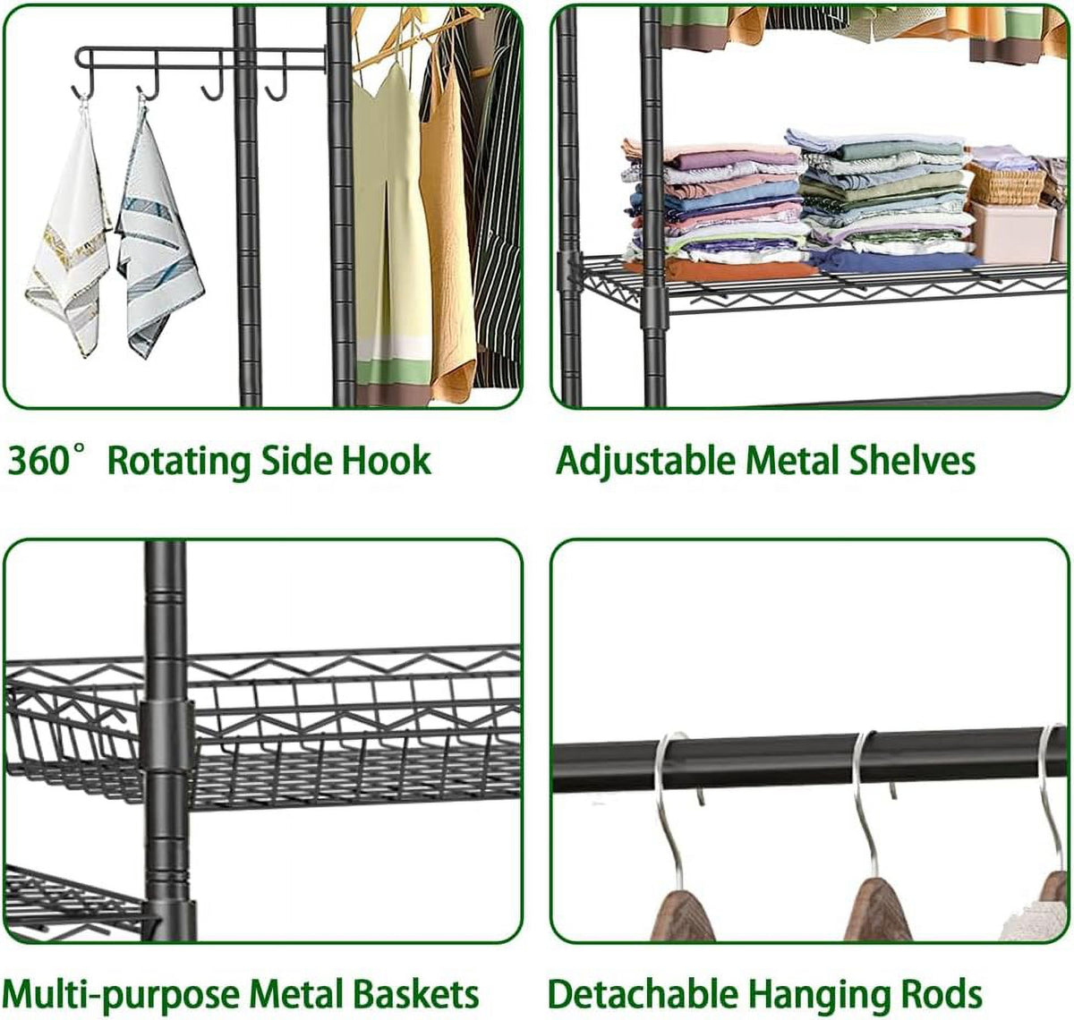 Black 4 Tier Clothes Drying Rack with Adjustable Shelves P405620