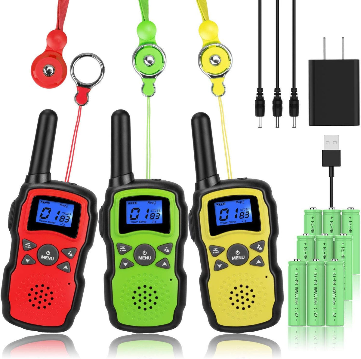 3 Pack Rechargeable Walkie Talkies with USB Charger Battery F2183