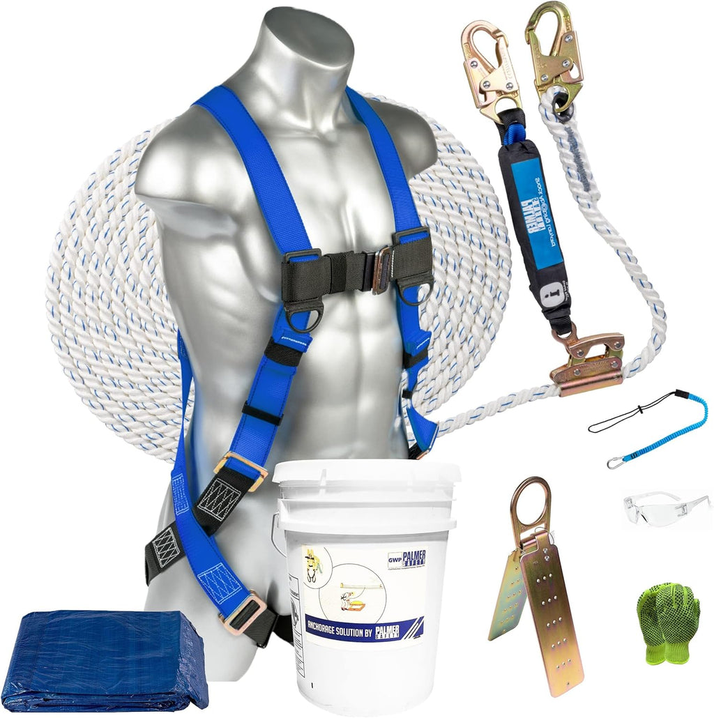 Roofing Bucket Kit with Full-Body Harness, 50' Vertical Rope & Anchor Set Y96677