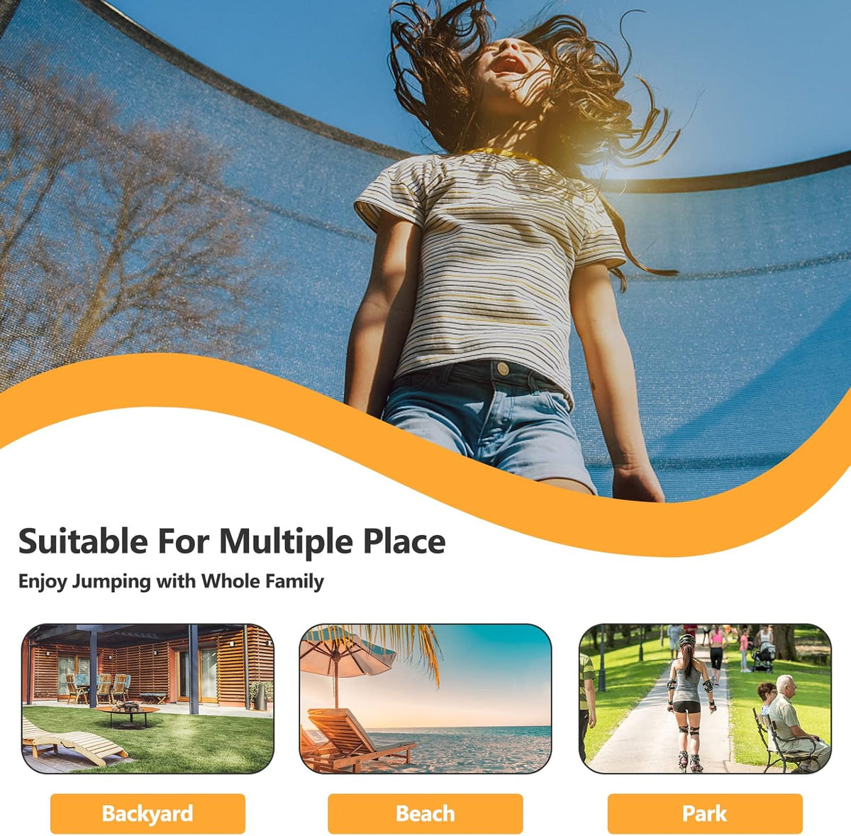 Orange 15FT Trampoline with Enclosure Net and Basketball Hoop V400064