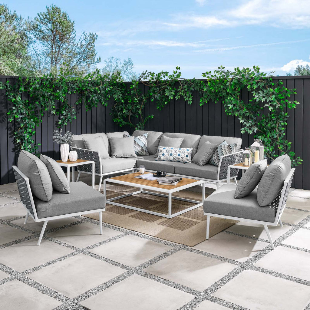 9 Piece White Gray Aluminum Outdoor Sectional Sofa Set H43153
