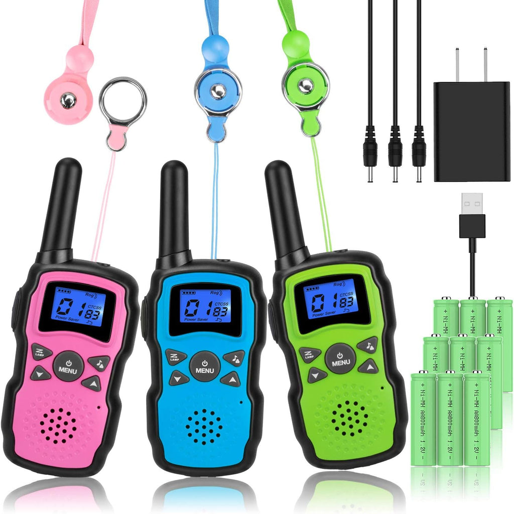 3 Pack Rechargeable Walkie Talkies with USB Charger Battery F2183