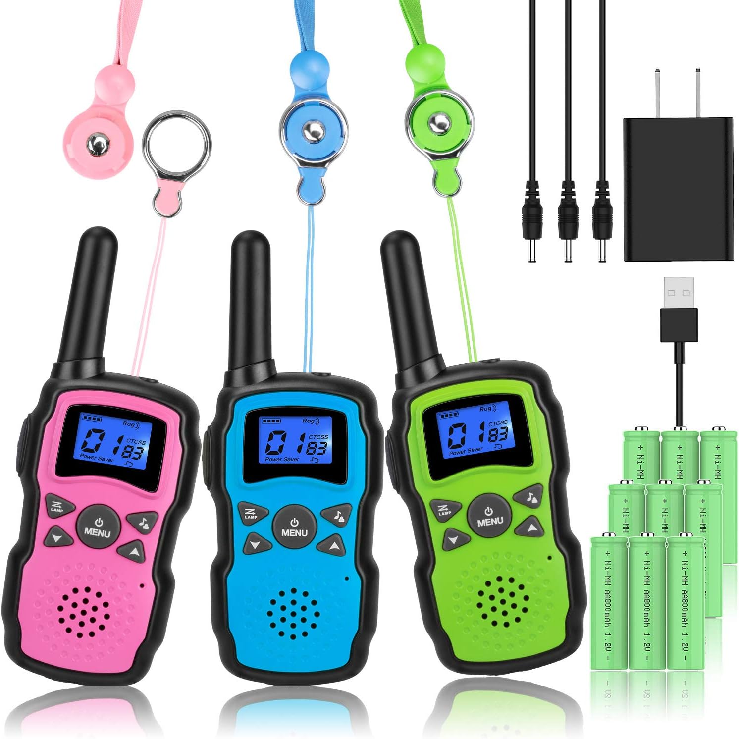 3 Pack Rechargeable Walkie Talkies with USB Charger Battery F2183