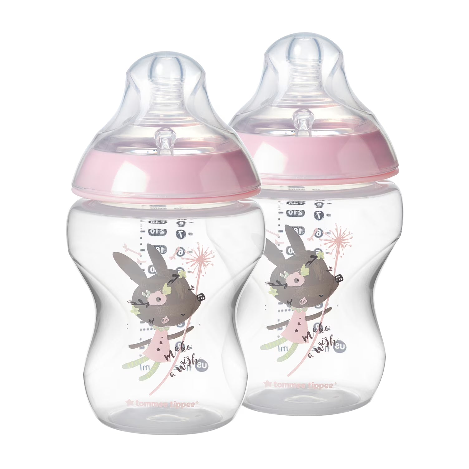 Pink Baby Bottles 9oz 2 Count Slow Flow Nipple with Anti-Colic Valve J31752