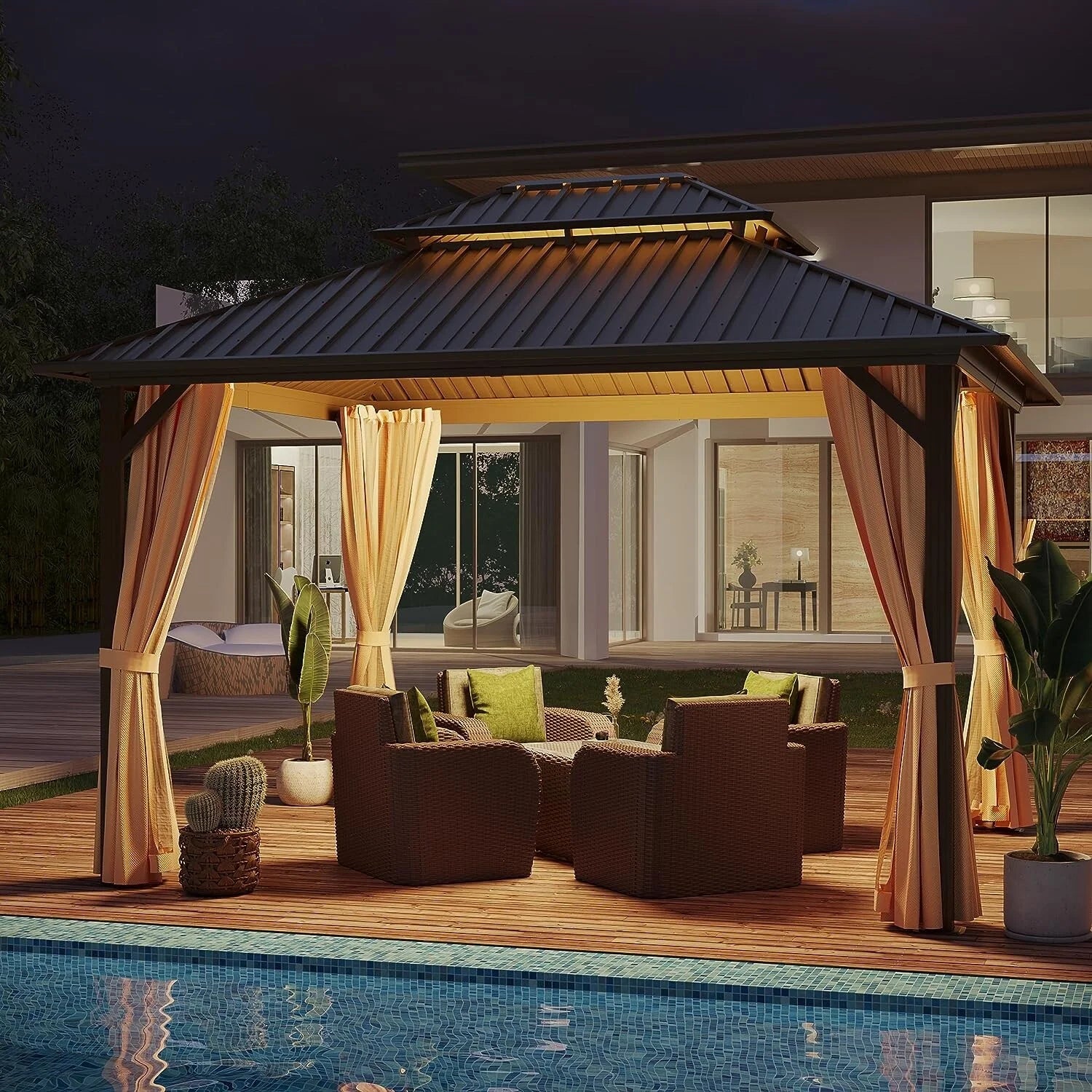 10x10 ft Hardtop Aluminum Patio Gazebo Double Roof Galvanized Steel Canopy D76925