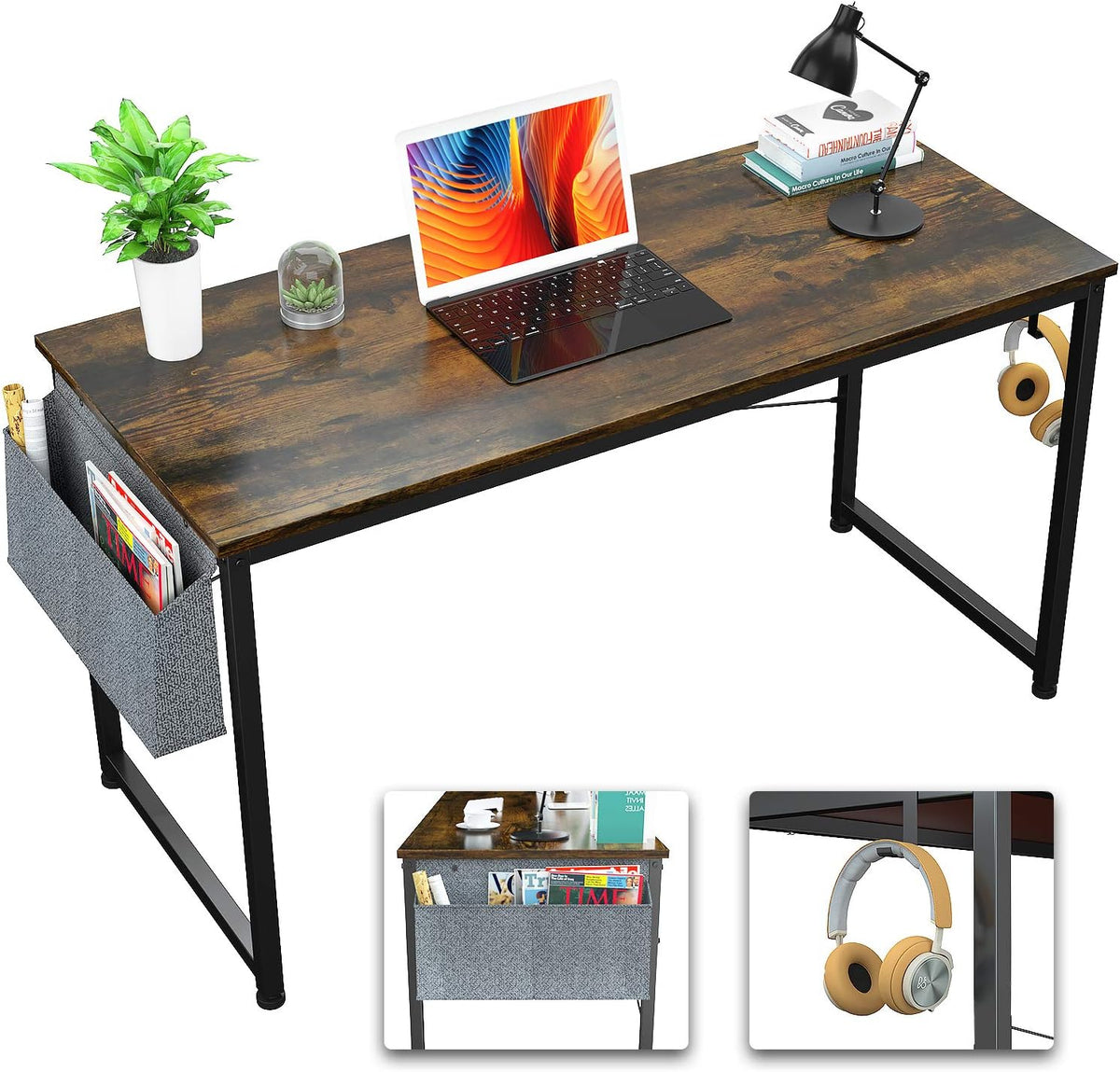 Rustic Brown and Black 47 Inch Computer Desk with Storage Shelves X615823