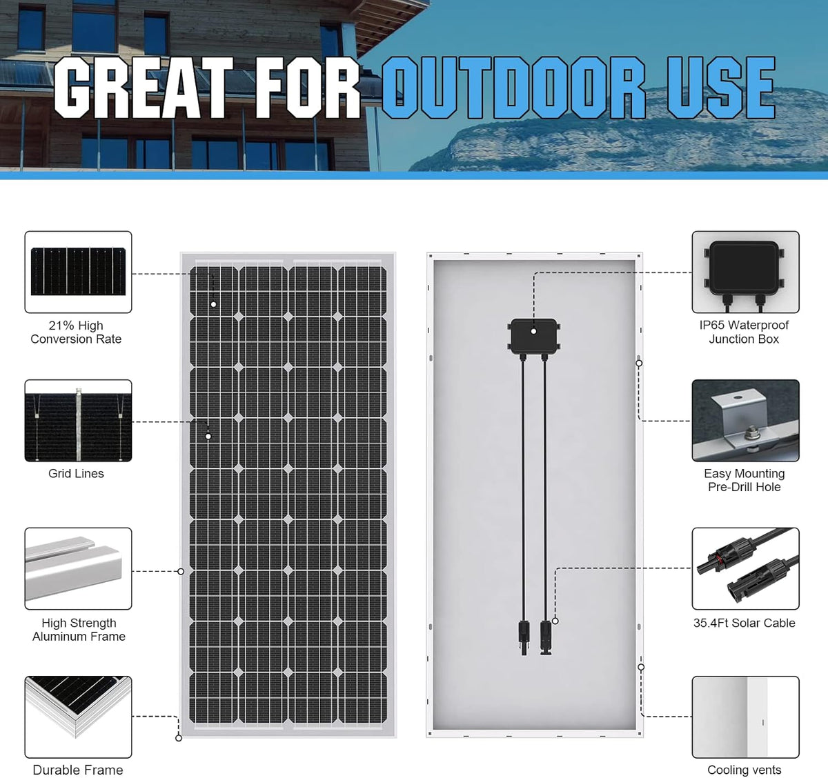 195 Watt 12 Volt Monocrystalline Solar Panel Module T696516