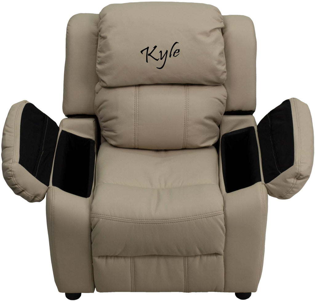 Beige Vinyl Kids Recliner with Storage Arms R749241