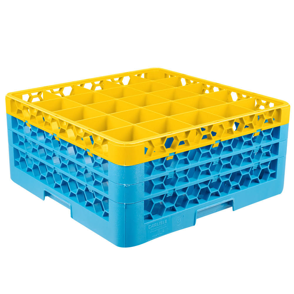 25 Compartment Yellow Glass Rack with 3 Extenders S7409