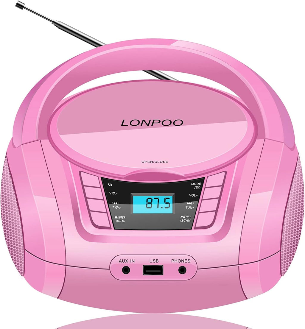 Black Pack of 2 Portable CD Player Boombox with FM Radio, Bluetooth, Stereo Sound Speaker J7522