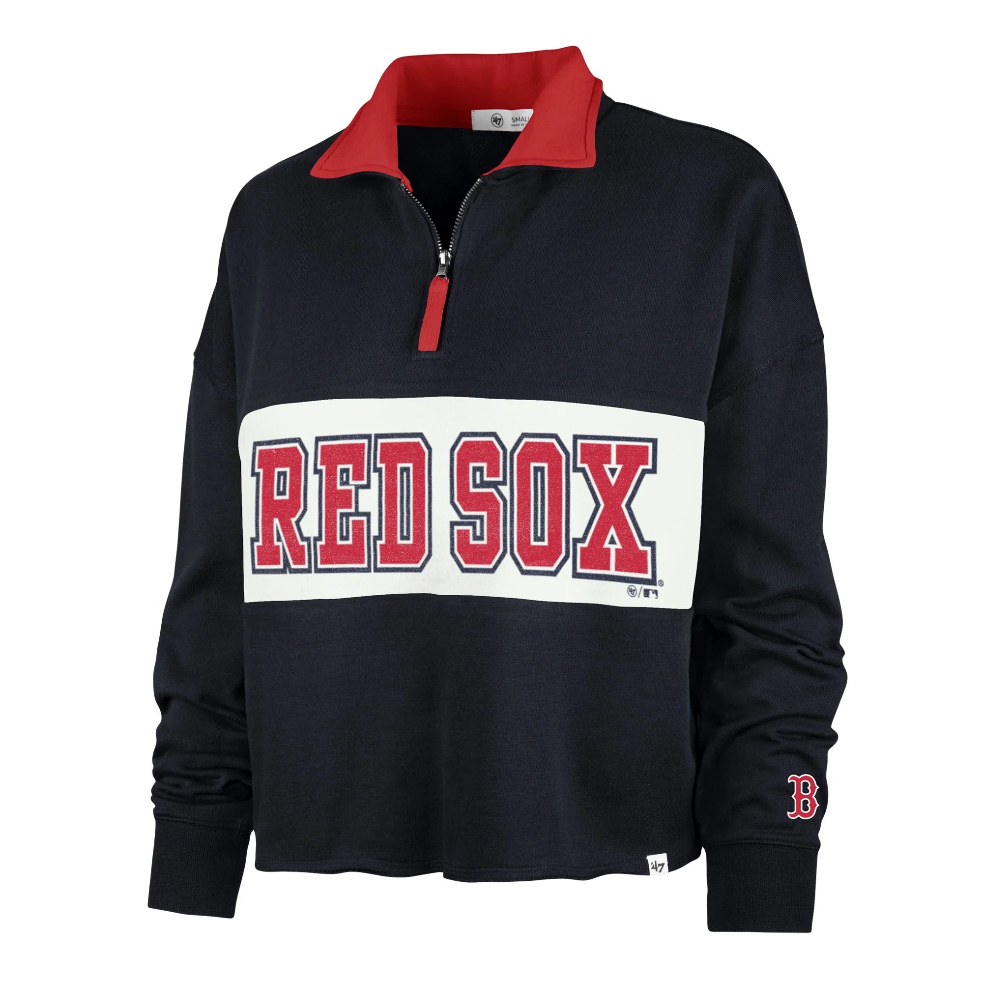 Navy Boston Red Sox Quarter-Zip Cropped Top I1108