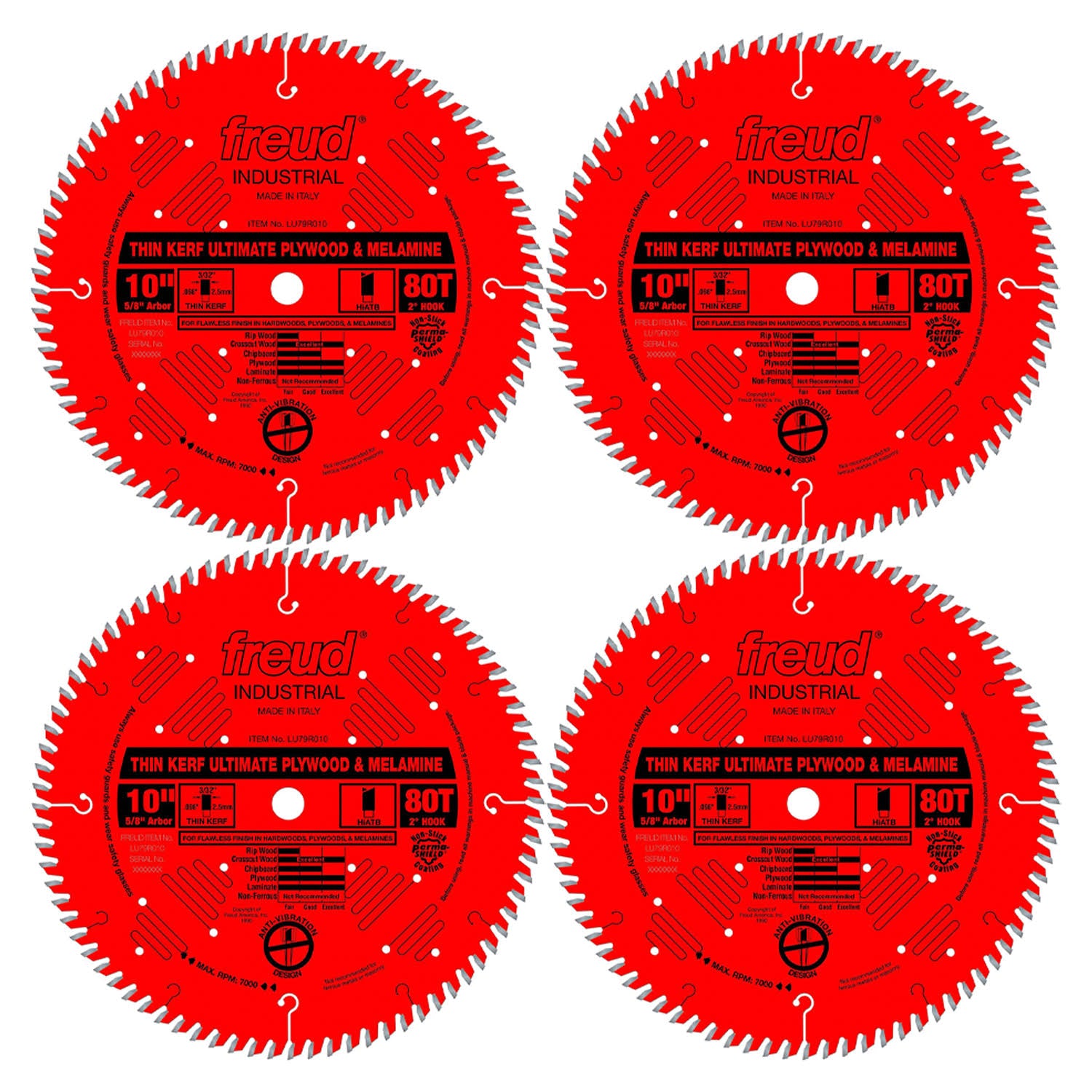 10x22 80T Thin Kerf Plywood & Melamine Saw Blade (4 Pack) K17232