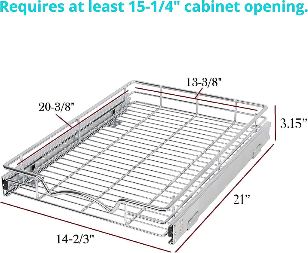 14"W x 21"D Chrome Wire Frame Pull Out Drawer Cabinet Organizer S45078