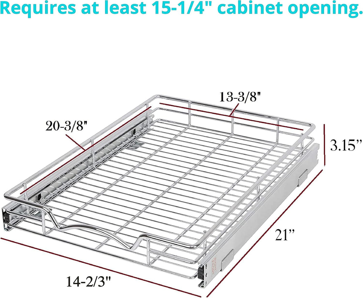 14"W x 21"D Chrome Wire Frame Pull Out Drawer Cabinet Organizer S45078