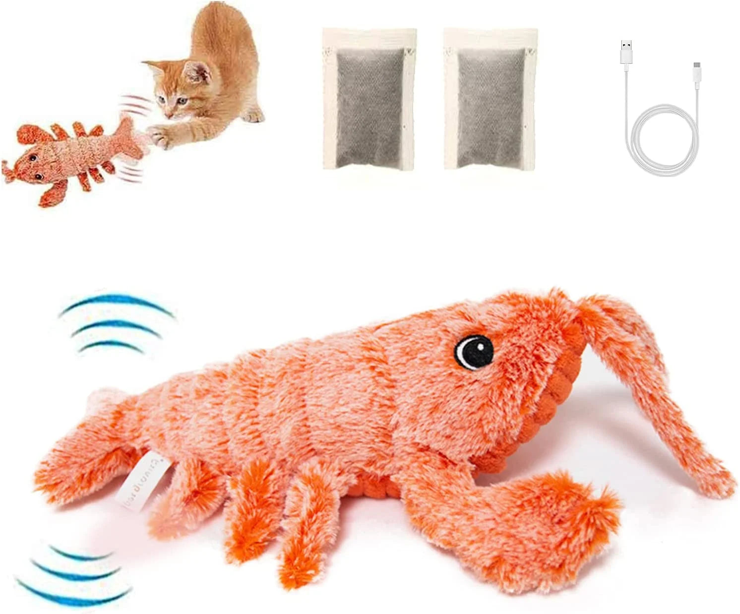 Flopping Lobster Cat Toy with Catnip Bag, Plush Interactive Cat Toys P6631