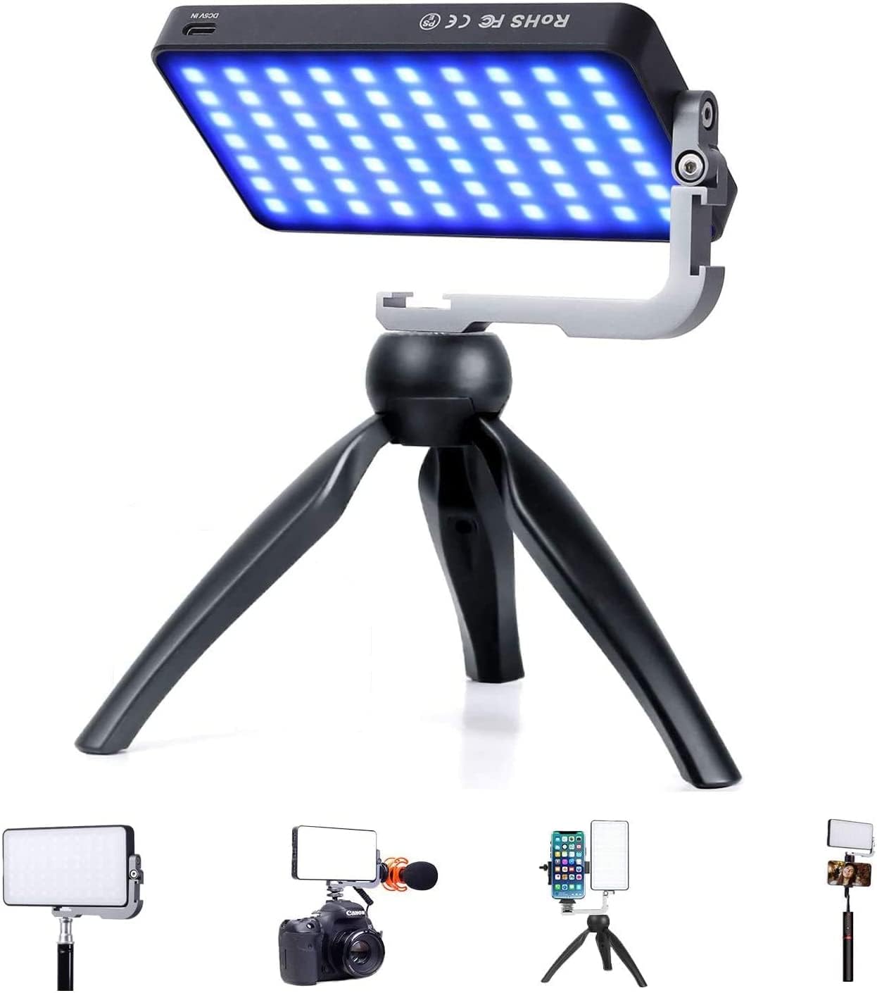 Pocket RGB Camera Light with Aluminum Alloy Body, Adjustable Tripod Stand, Pack of 2 G49938
