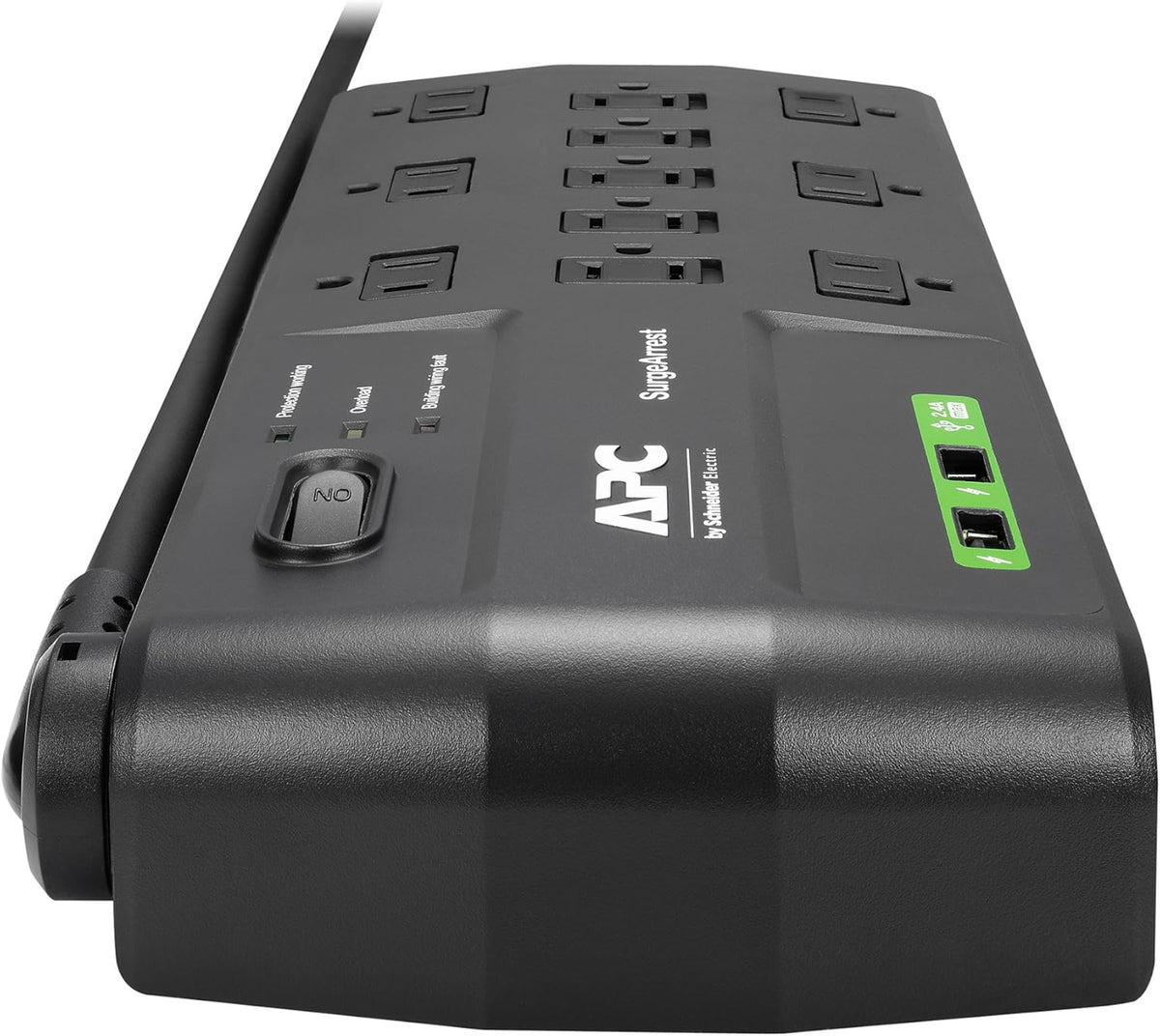 11 Outlet Power Strip Surge Protector with USB Ports, 2880 Joule, 8' Cord, Flat Plug, Black, Pack of 2 F61202