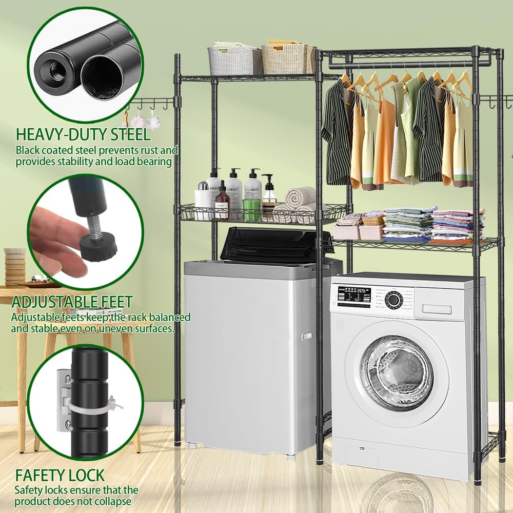 Black 4 Tier Clothes Drying Rack with Adjustable Shelves P405620