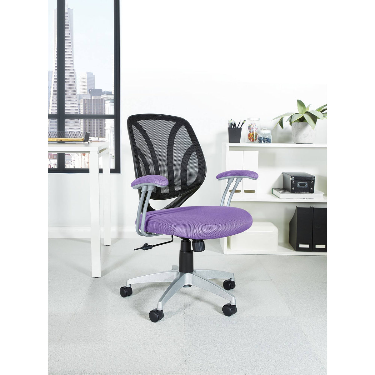 Purple Mesh Screen Back Chair with Silver Coated Arms and Base G95112