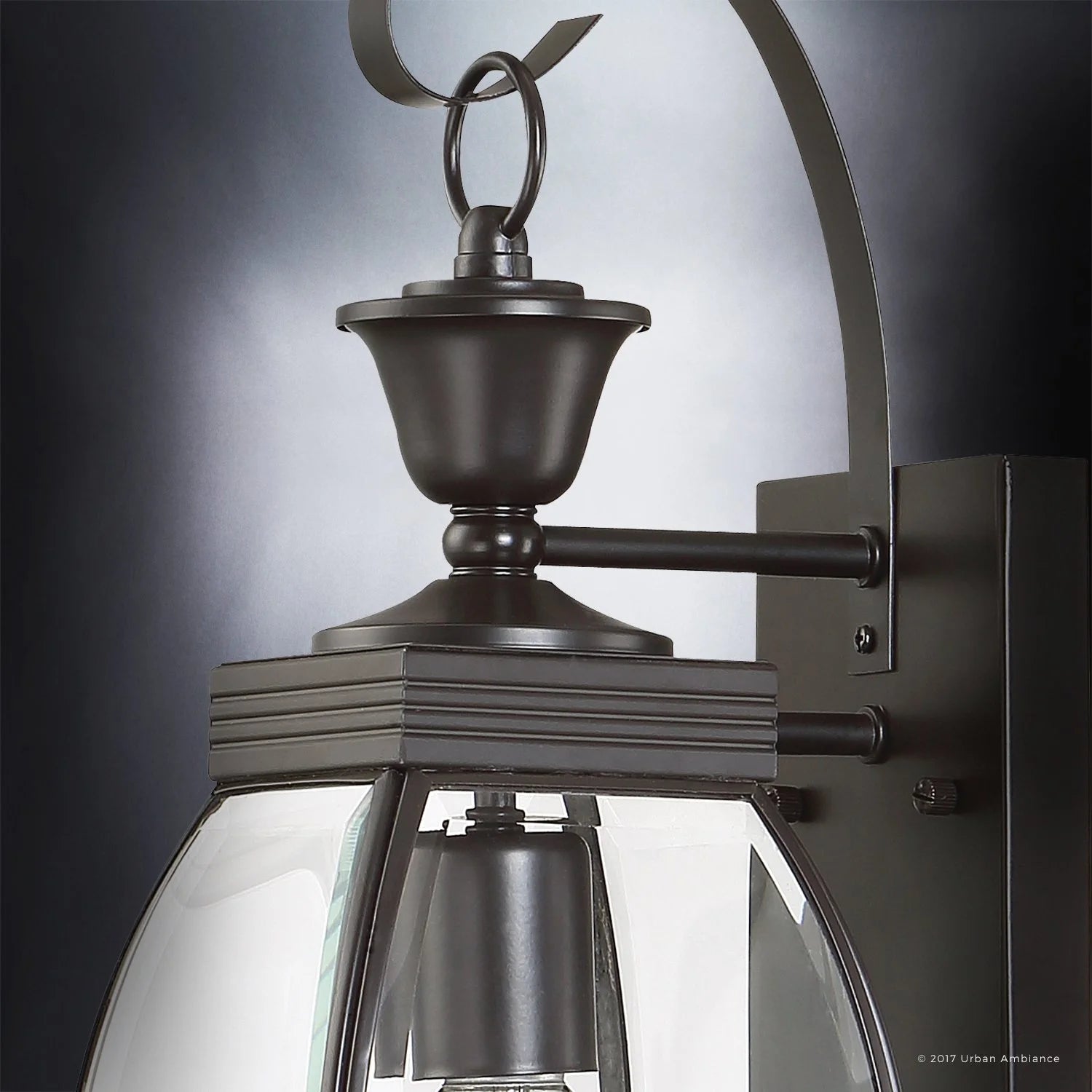 Colonial Outdoor Wall Light, 17"H x 5.5"W, Dark Medieval Bronze Finish, Beveled Glass A12792