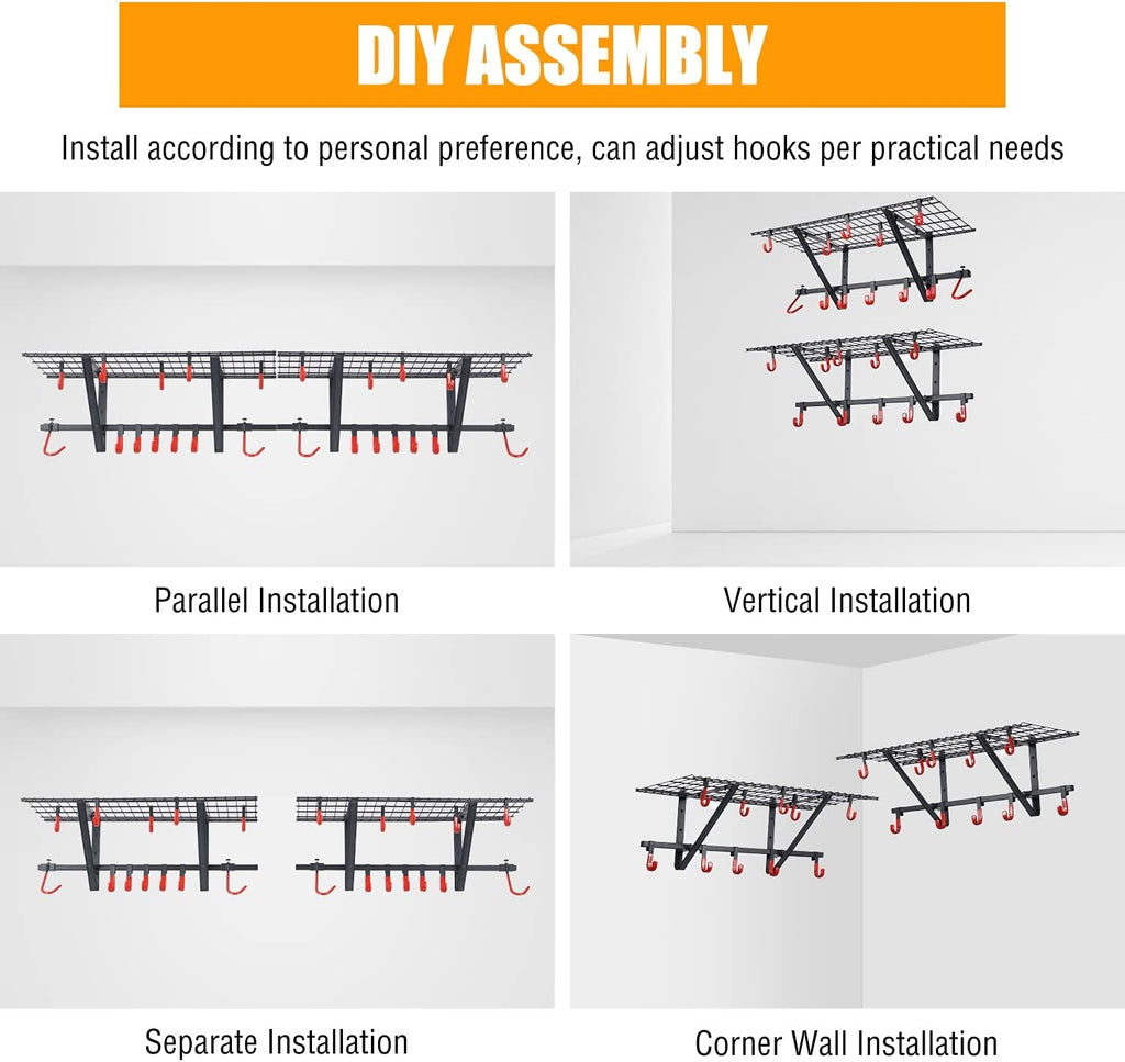Garage Wall Shelving with Vertical Bike Hanger, Powder Coated Steel S16798