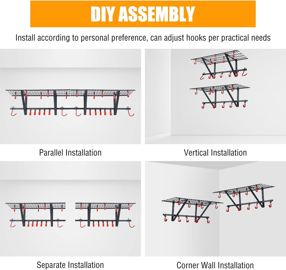 Garage Wall Shelving with Vertical Bike Hanger, Powder Coated Steel S16798