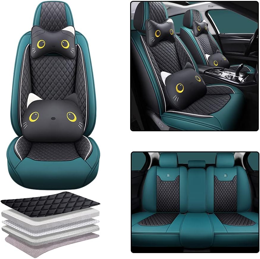 Pink-Black PU Leather Car Seat Covers Full Set 5 Seat A23132