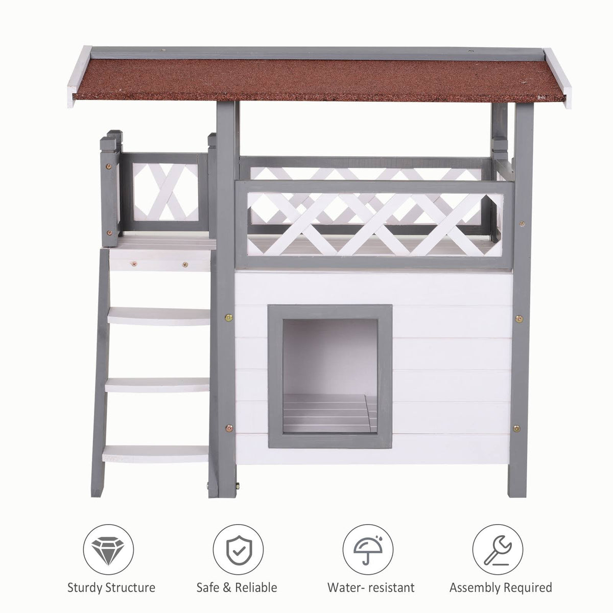 3-Story Wooden Cat House with Balcony X1033