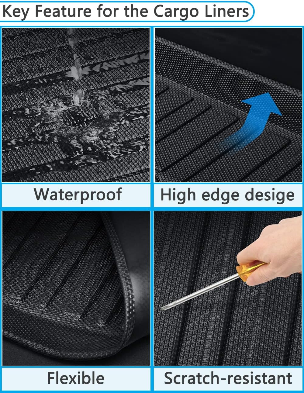 Black 3D Waterproof TPO Rear Cargo Liners Trunk Tray Mats Pack of 2 U978316