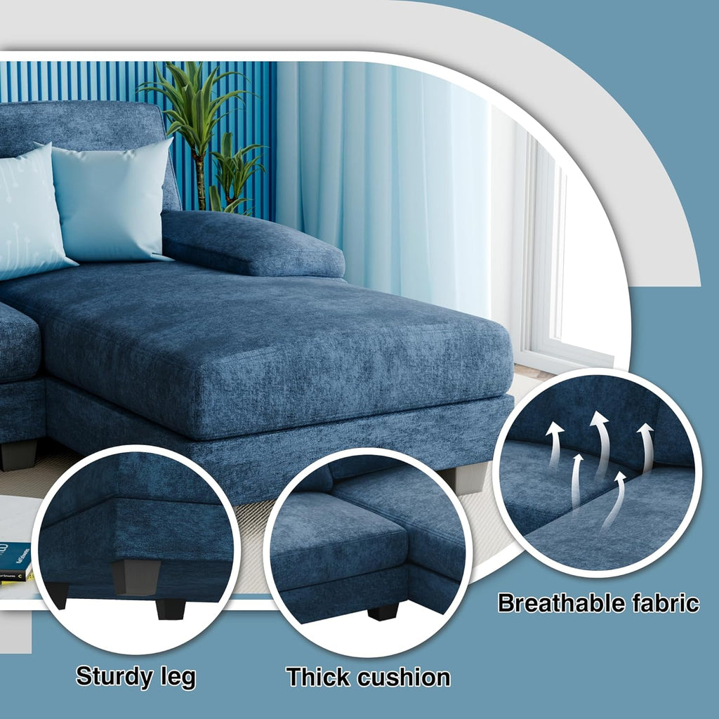 Blue Modular Convertible Sectional Sofa Couch with Double Chaise X623802