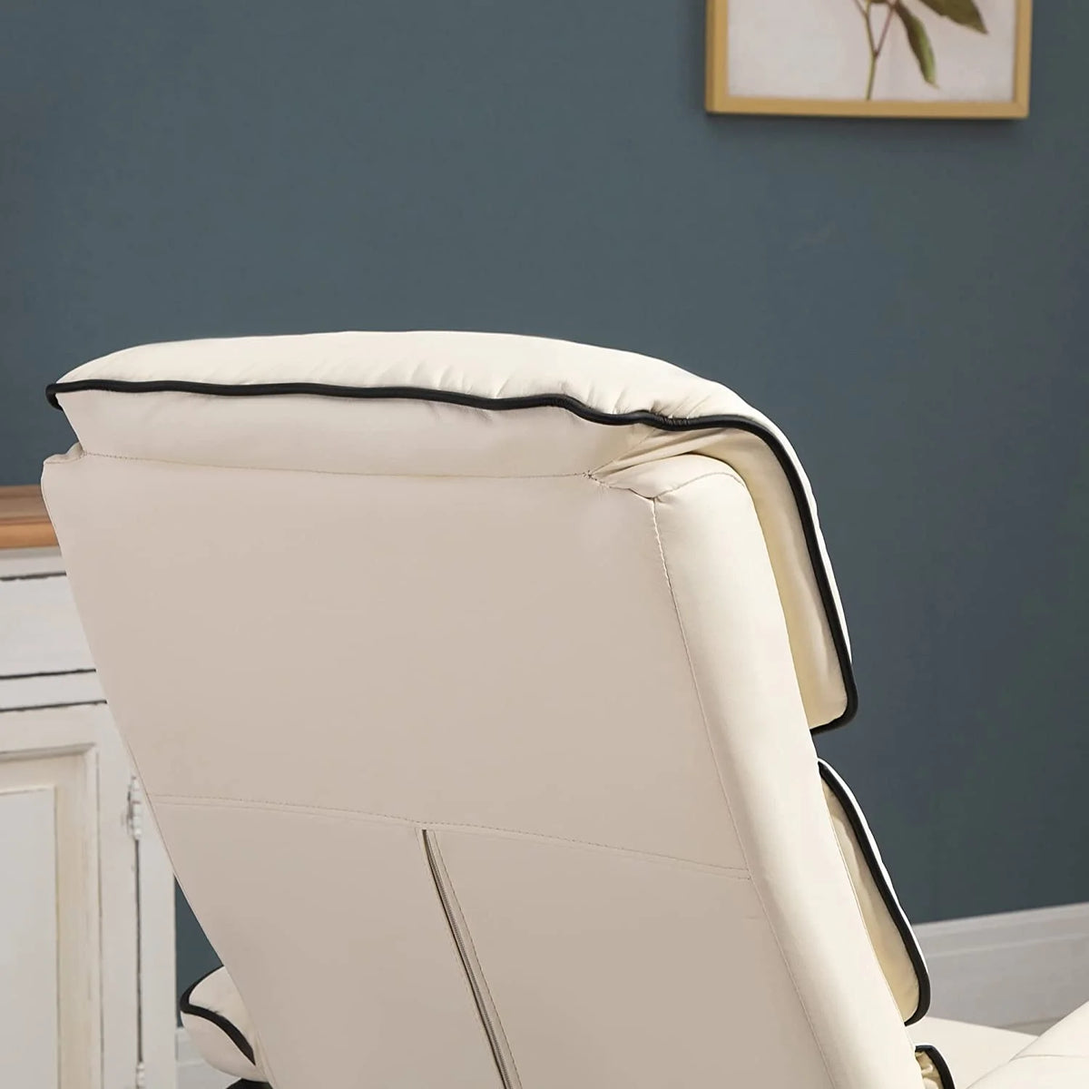Cream White PU Leather Swivel Recliner Chair with Ottoman P73462
