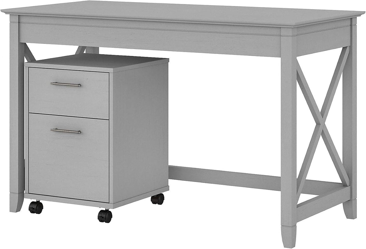 48W Dark Gray Hickory Writing Desk with 2 Drawer Mobile File Cabinet J835392