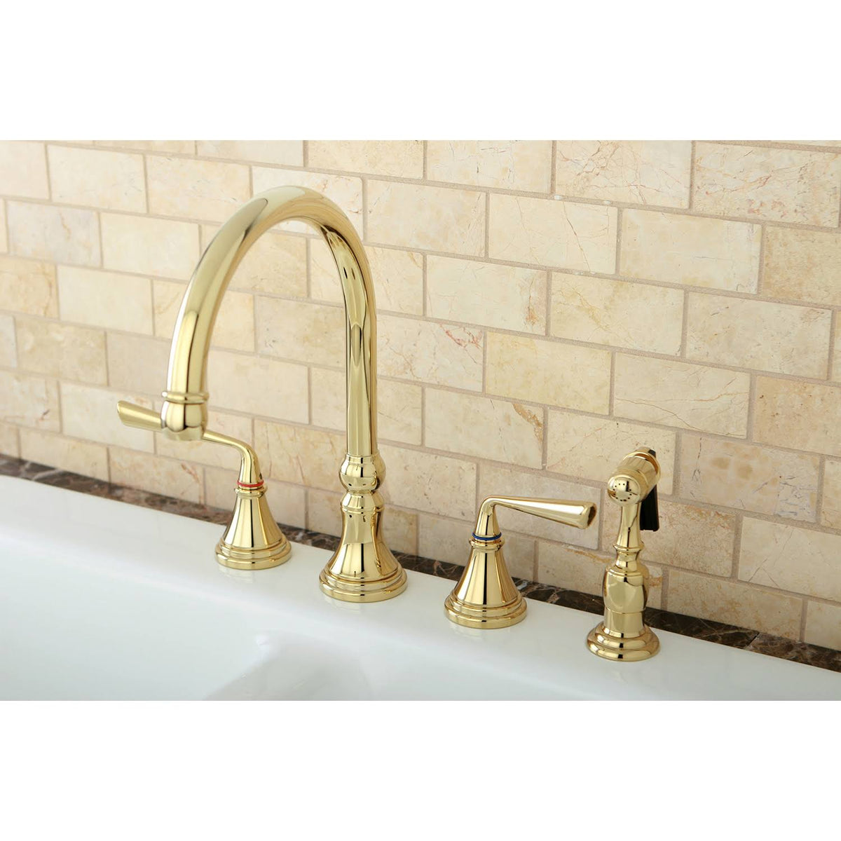 Polished Brass Widespread Kitchen Faucet with Sprayer M5603